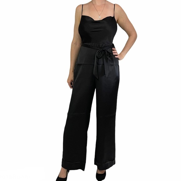 Express Pants - EXPRESS Black Satin Belted Cowl Neck Jumpsuit S